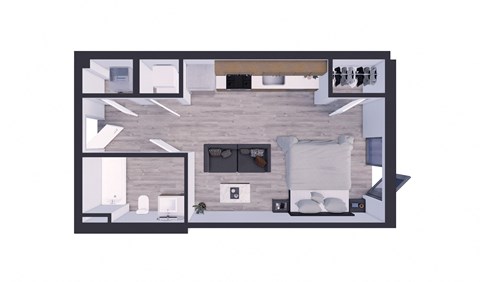 Apartments In Miami Beach, FL for Rent – The Anamar at Collins Park- 3D Floorplan of our studio 418-431 Sq. Ft. Apartment